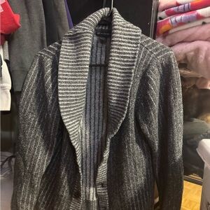 Atmosphere Men's Dark Gray Ribbed Shawl-Collar Cardigan